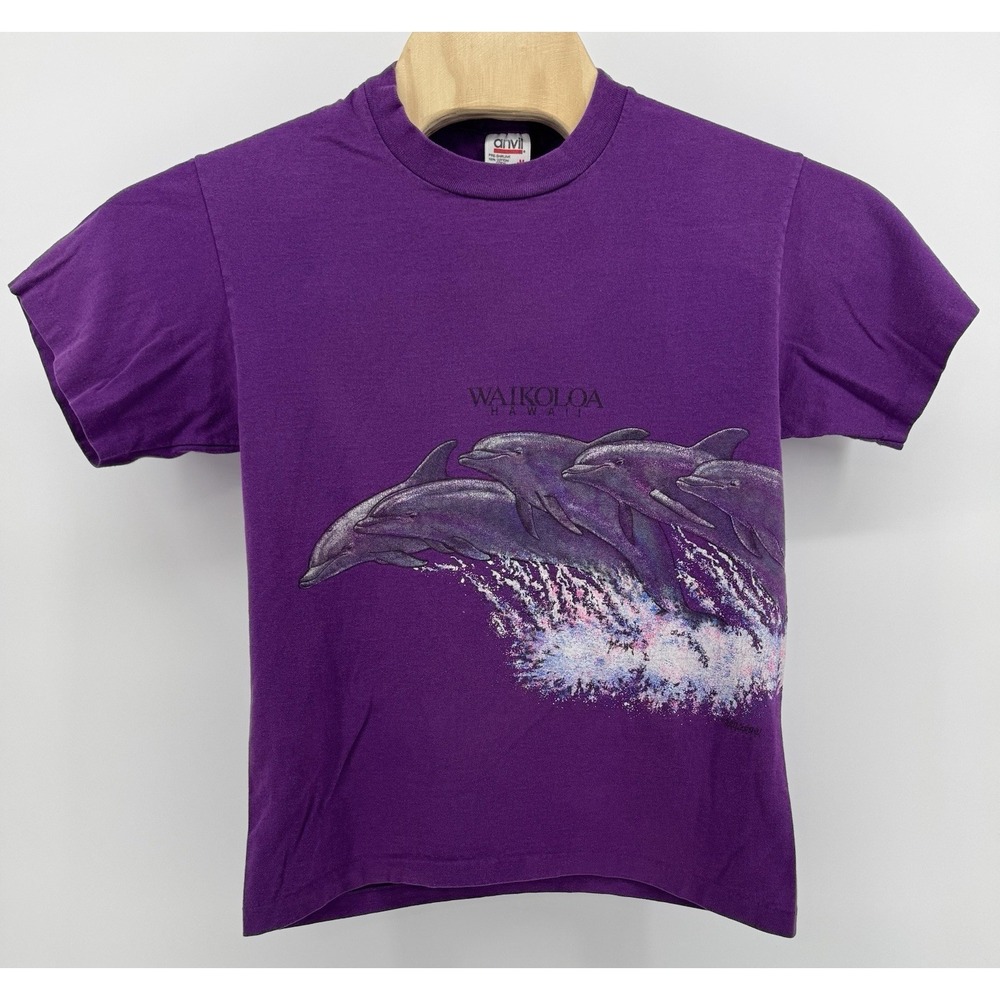 Vintage 90s Waikoloa Hawaii Dolphin Graphic T-Shirt Size M Single Stitch USA